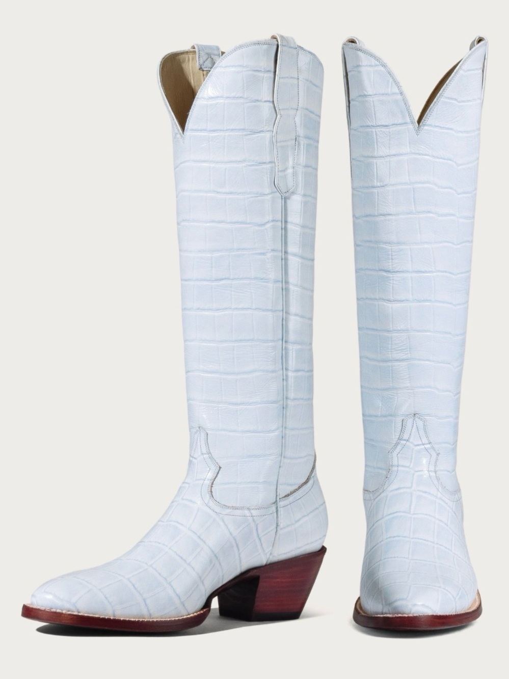 City Boots Co. The SOHO Powder Blue Croc-Embossed Leather Boots size 7 B $1000